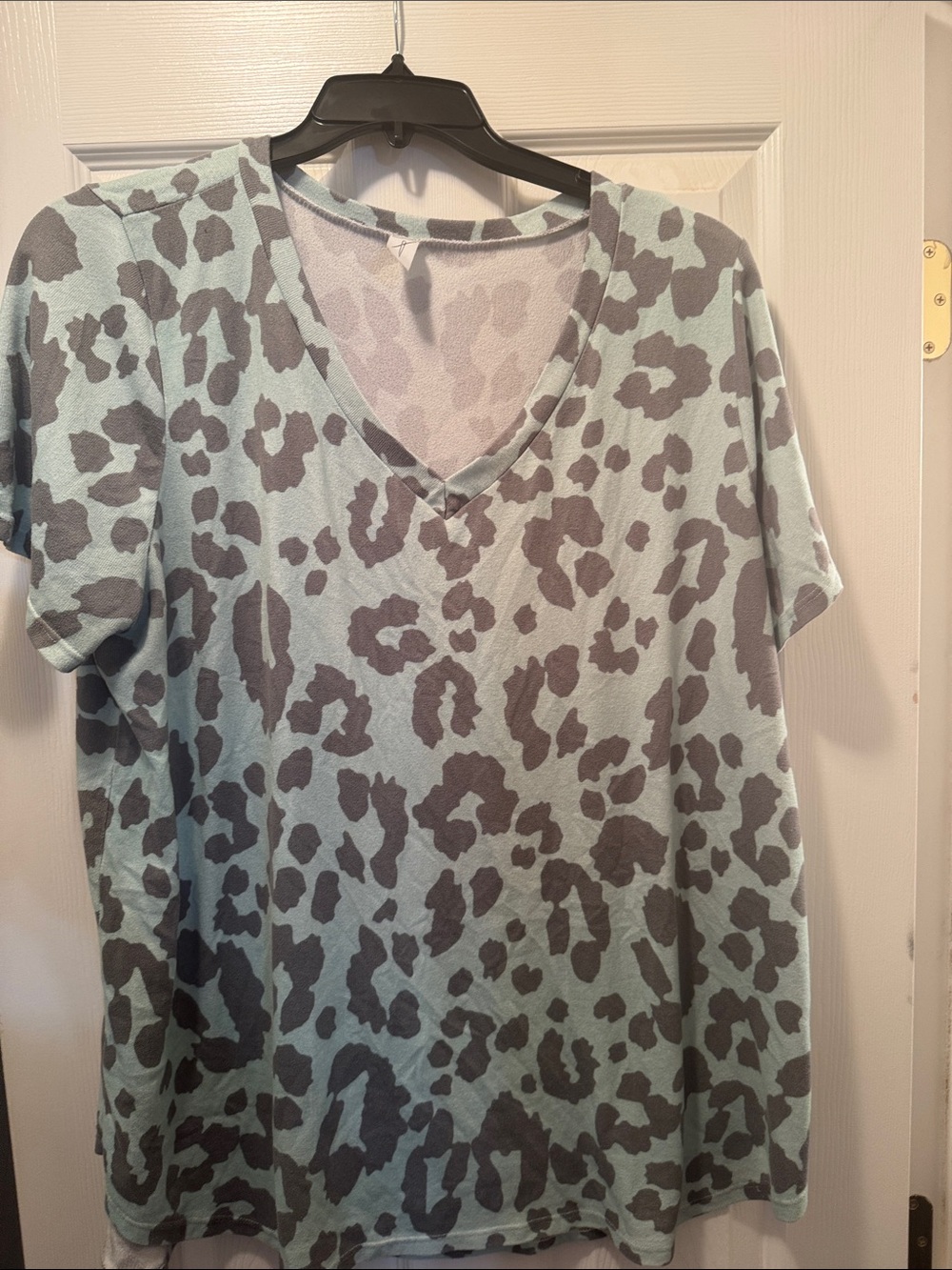 Sew In Love Mint and Gray Leopard V-Neck Short Sleeve Top